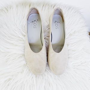 COS Taupe Suede Minimal Block Heel Pumps